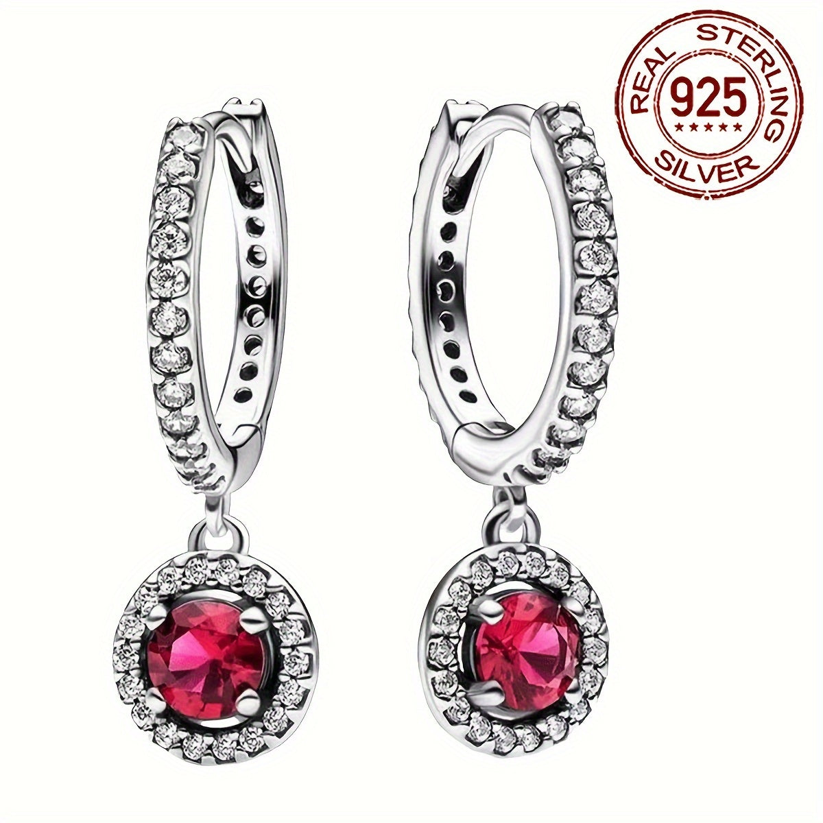 Red Hoop Earrings with Cubic Zirconia Sterling Silver Hypoallergenic Lightweight