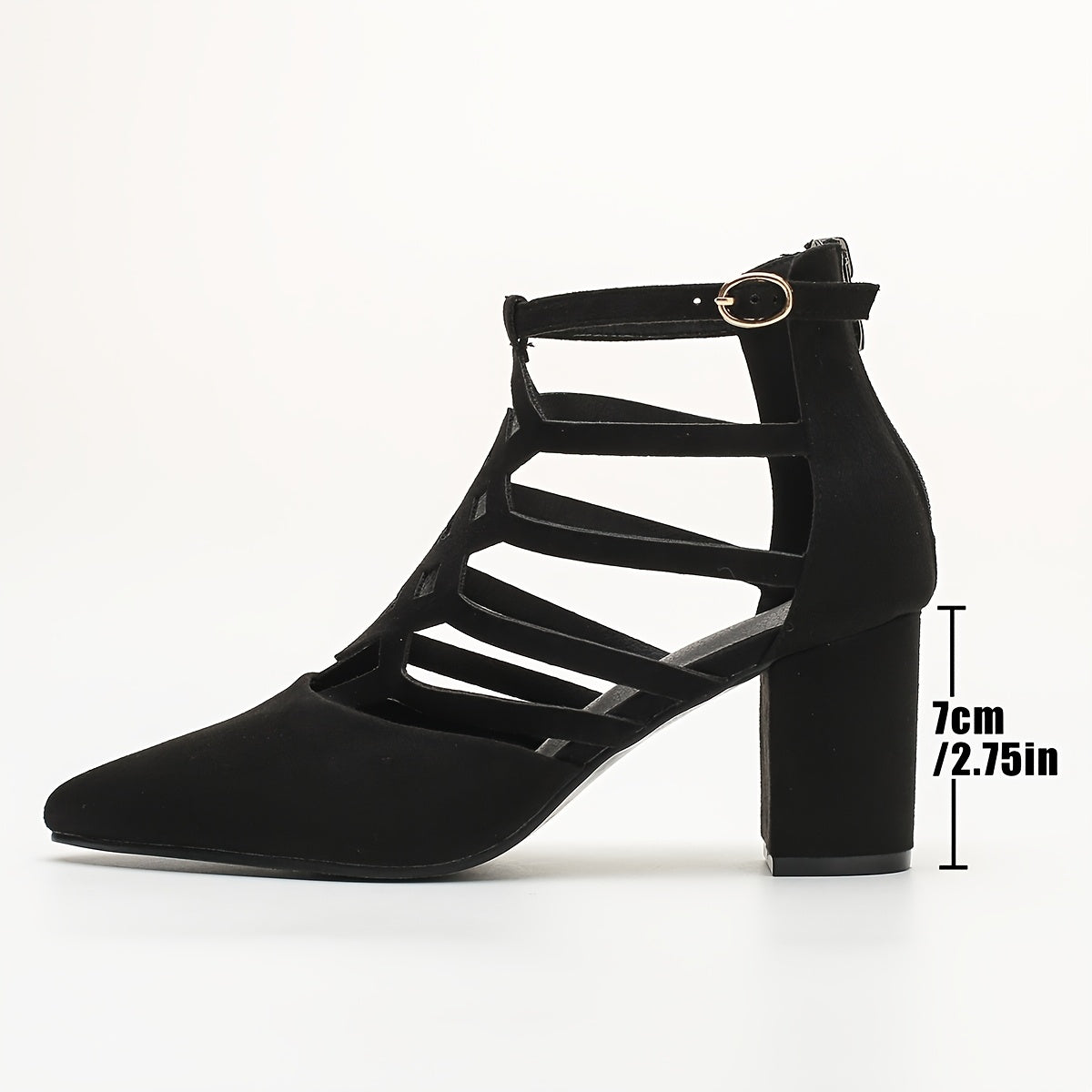 Women's Pointed Toe Pumps with Chunky Heel Breathable Solid Color Zipper
