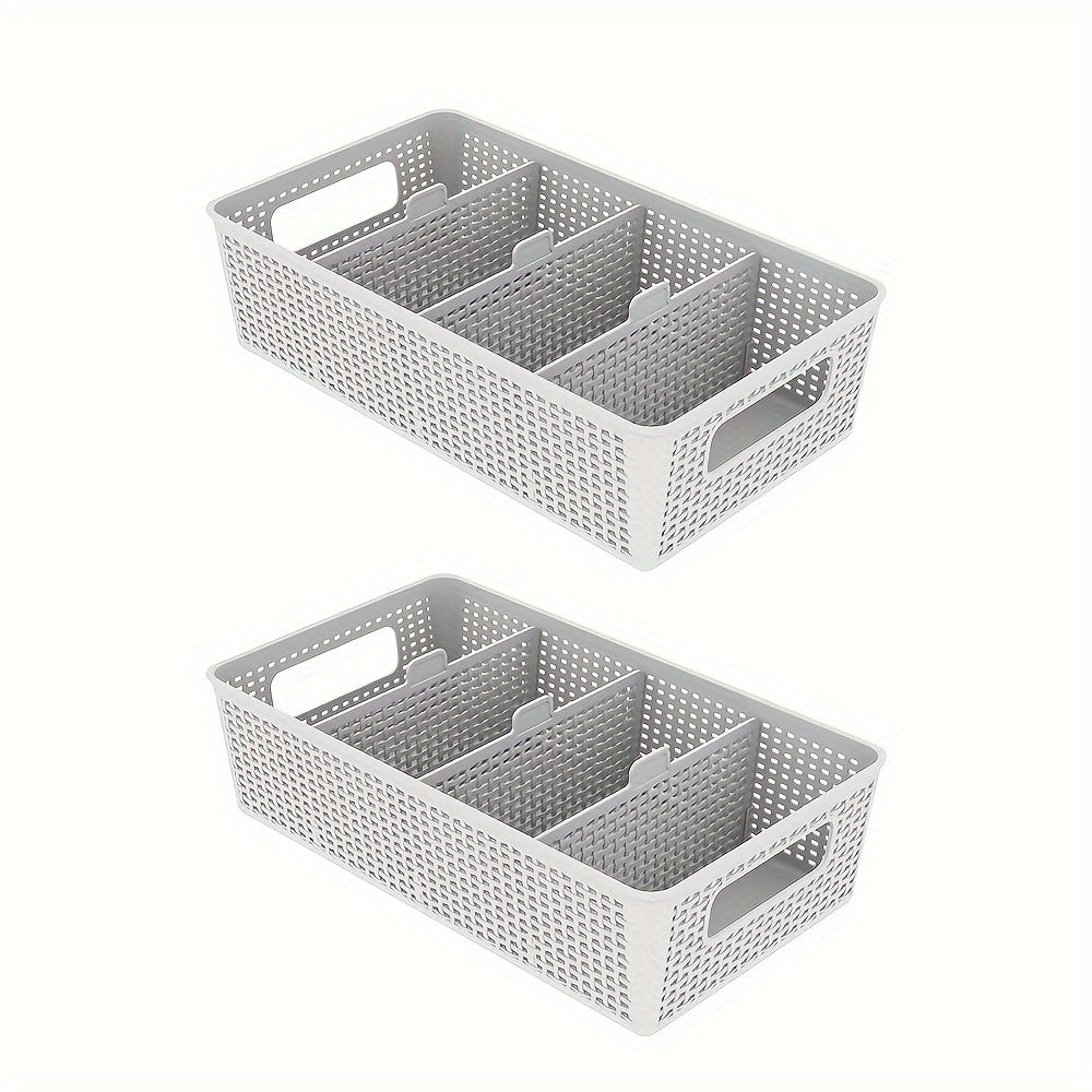Multi-Purpose Woven Storage Box Set of 5 with Divider for Bathroom and Kitchen