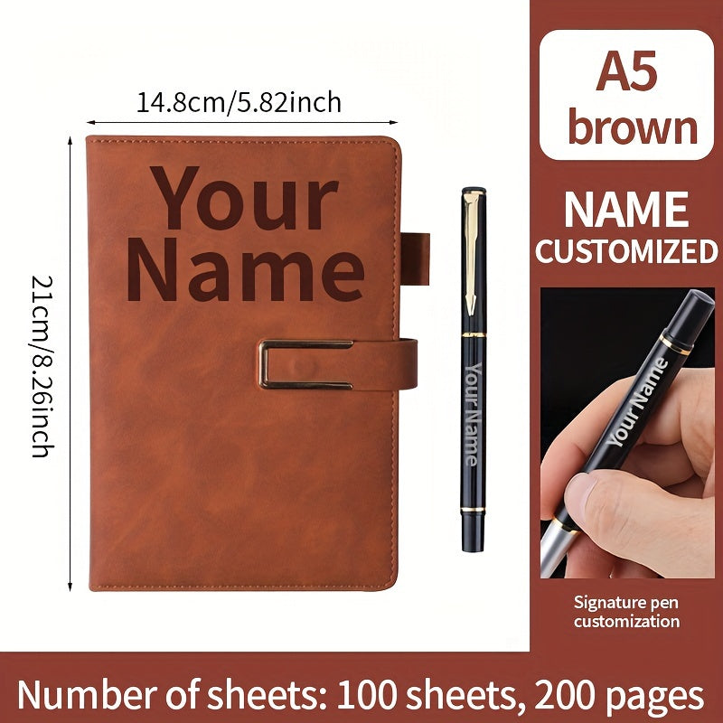 Cuaderno A5 personalizado con bolígrafo grabado, diseño minimalista texturizado, páginas en blanco