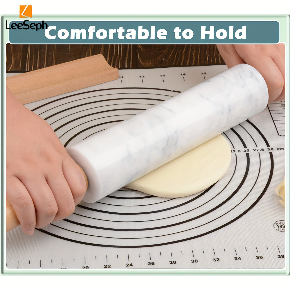 Marble Rolling Pin with Wooden Handle and Stand Non-Stick Surface for Baking
