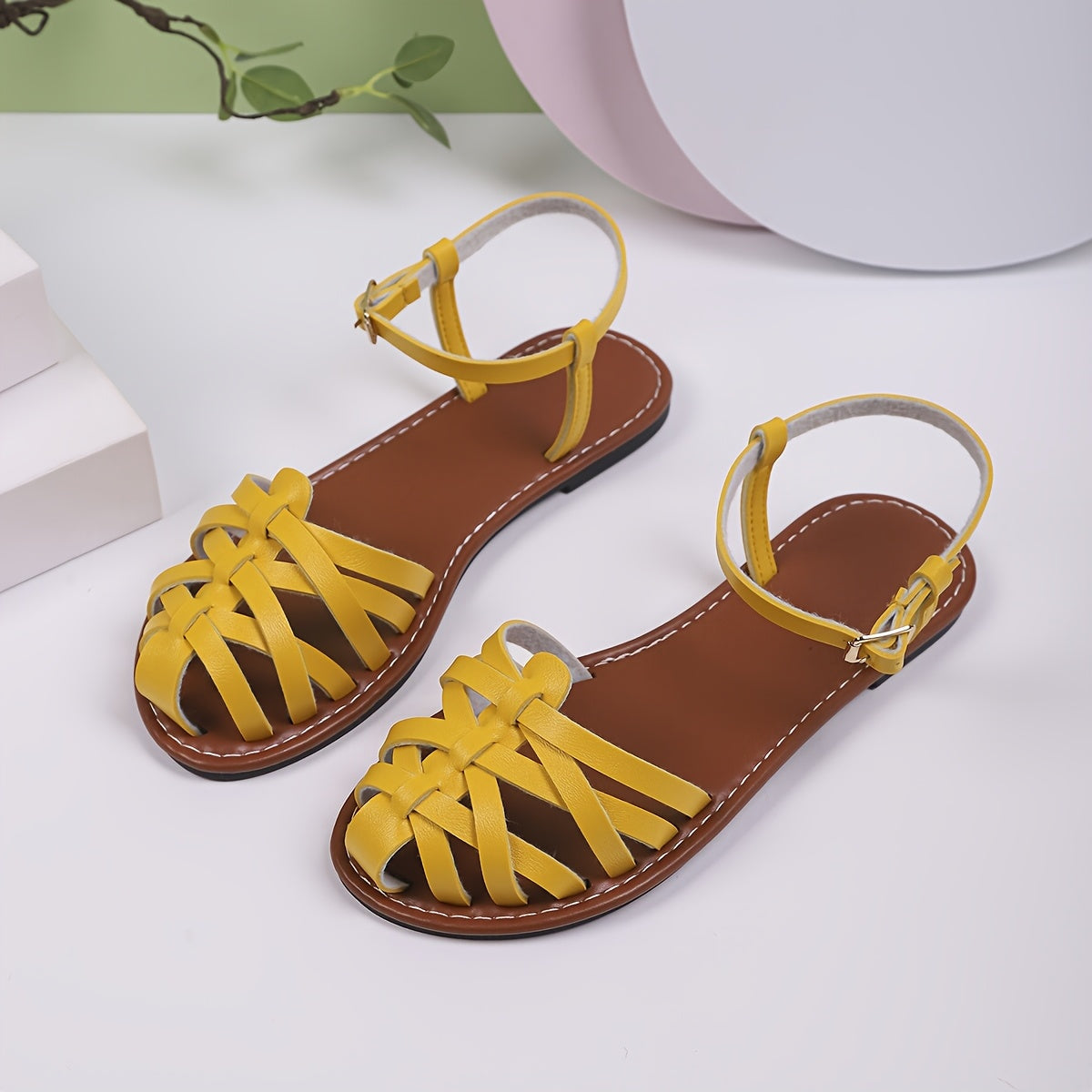 Women's Summer Woven Leather Casual Roman Sandals