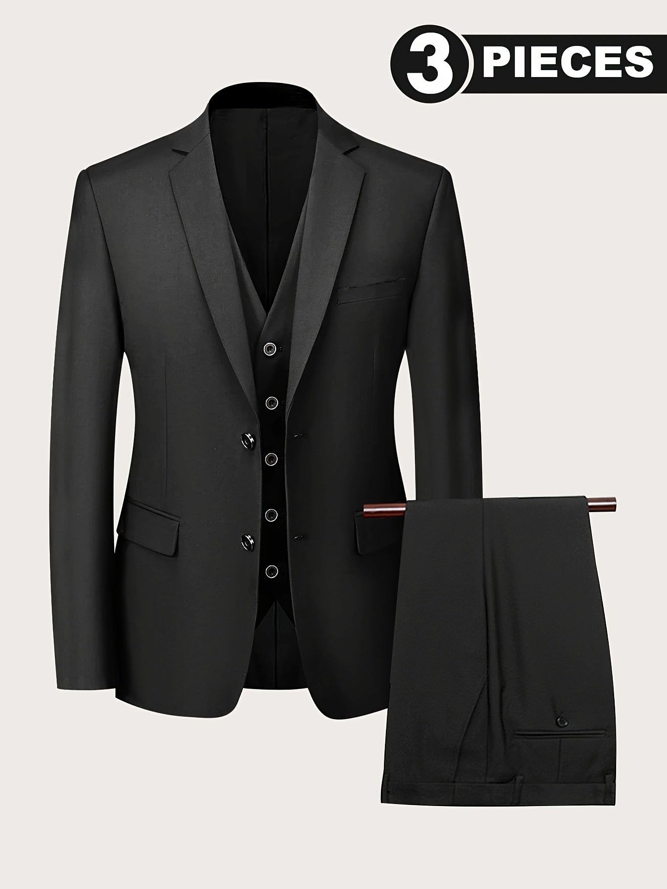 Plus Size Men's Suit Set with Blazer, Waistcoat and Pants for Business and Formal Wear