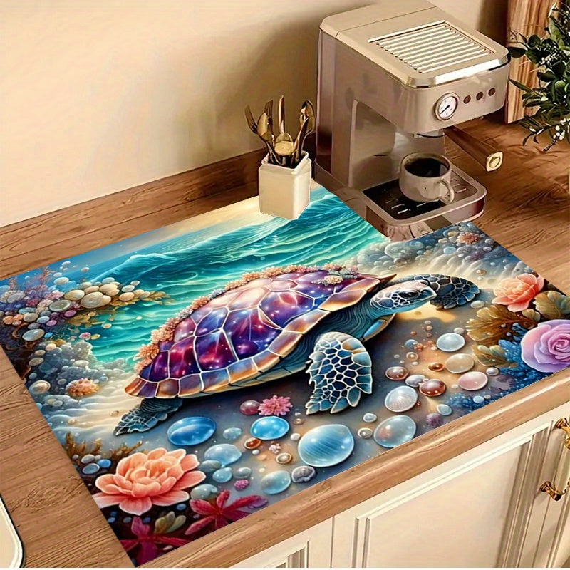 Ocean-Themed Gas Stove Burner Cover Mat with Sea Turtle and Coral Reef Design High-Temperature Resistant Polyester