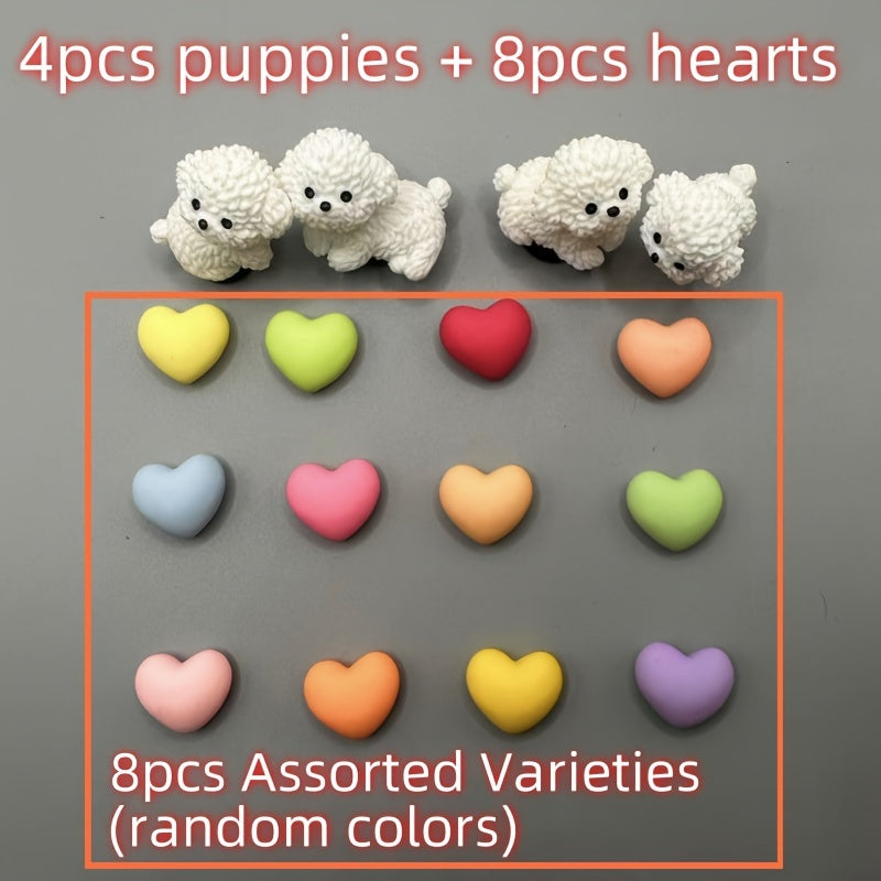 12pcs Puppy & Heart Shoe Charms Set for Clogs Sandals Vibrant Colors