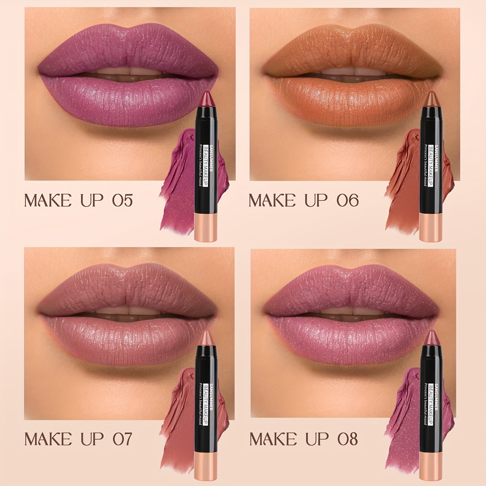 Women's Lipstick Crayon 8-Color Moisturizing Waterproof Long-Lasting