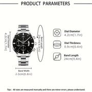 Erkaklar uchun 4 qismli moda sovg'a to'plami, kalendari bo'lgan zanglamas po'latdan yasalgan kvarts soat, o'q zanjiri, bilaguzuk va uzukni o'z ichiga oladi. Biznes tasodifiy kiyimlar uchun mukammal.