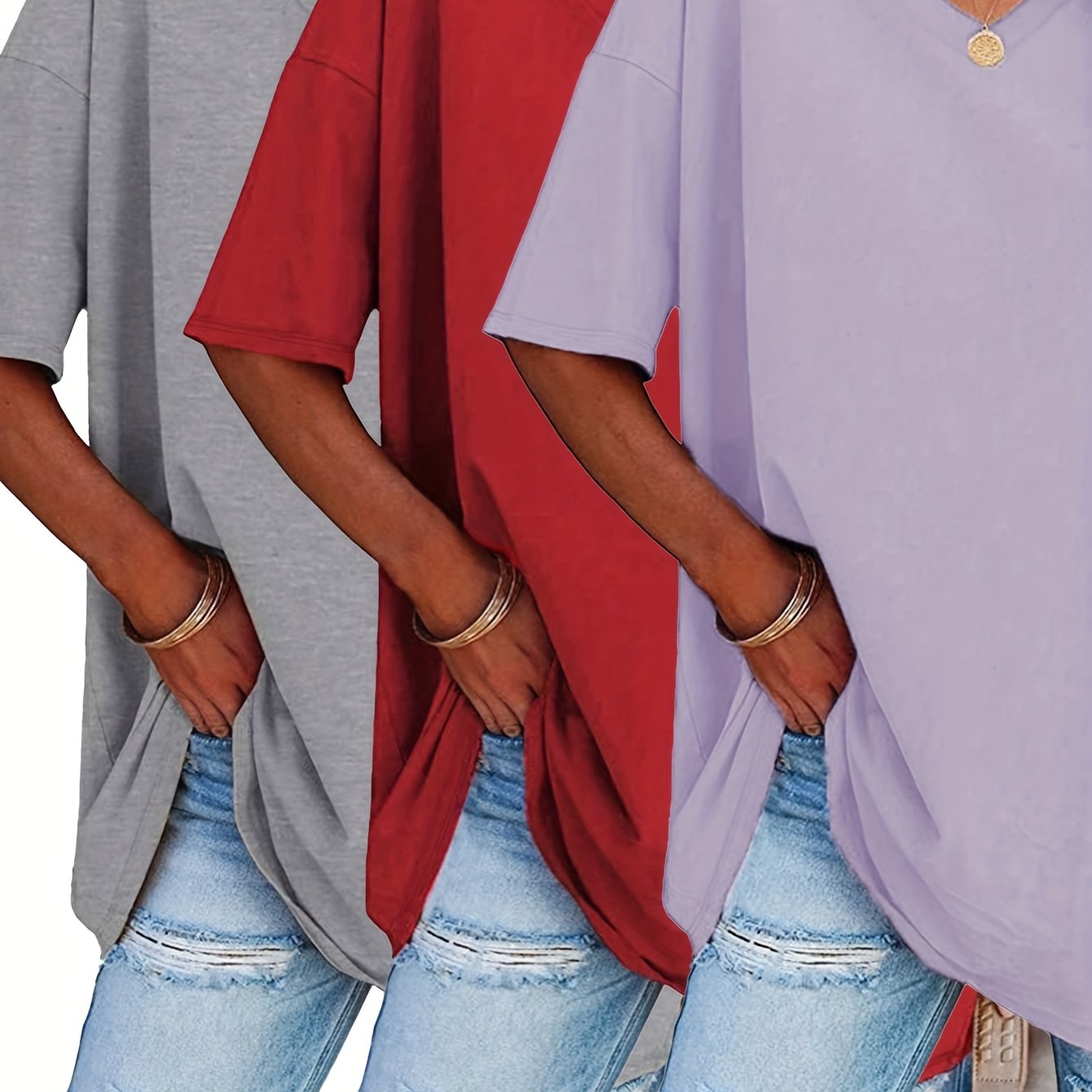 ayollar uchun erkin qisqa qolli V-shakllı kofta to'plami, bahor yoz 3 ta paket