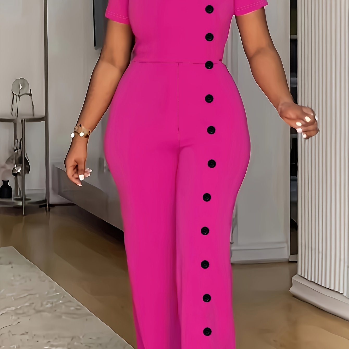 Women's Formal Short Sleeve Buttoned Office Pants in Black or Navy