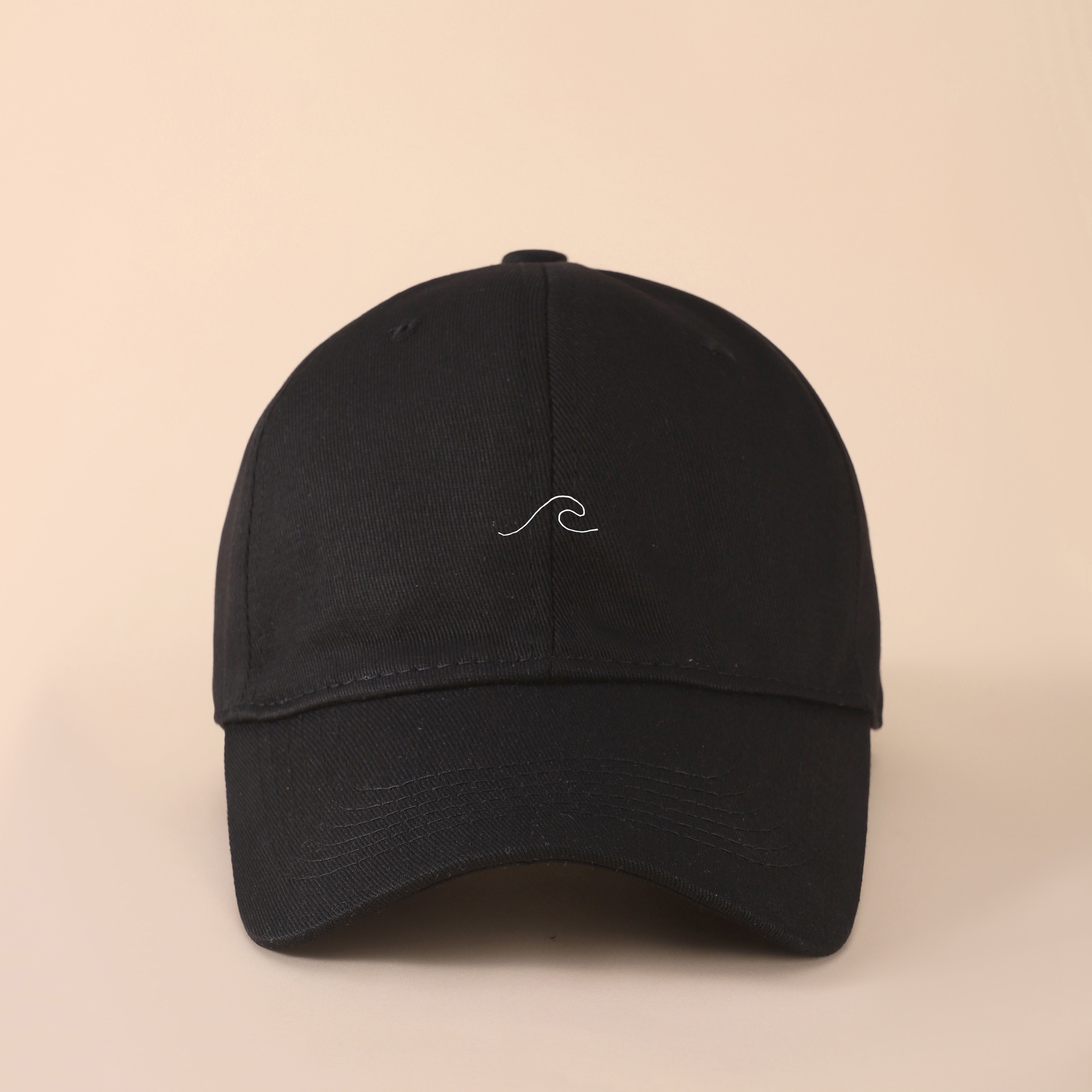 Men's Black Adjustable Polyester Baseball Cap with Wave Design for Outdoor Sports and Casual Wear