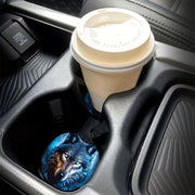 2pcs Blue Flame Wolf Pattern Absorbent Car Cup Holder Coasters Non-slip Rubber