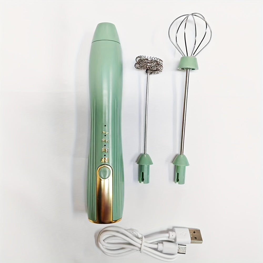 Electric Milk Frother and Whisk Stainless Steel 3-Speed Rechargeable for Coffee