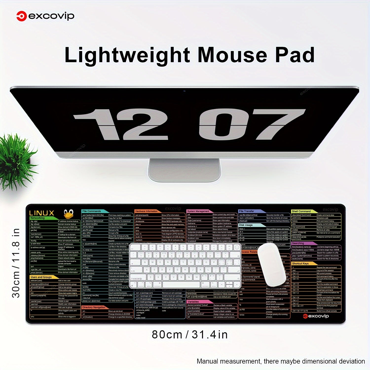 1 dona EXCOVIP Linux Qisqa Klaviatura Sichqoncha Padi - Katta 80.01x29.97sm Sirpanmaydigan Gumka Stol Mat, Yuvilishi Mumkin, Oson O'rganish Uchun Rangli Kodlangan, Dasturchilar va O'yinchilar Uchun Ideal.