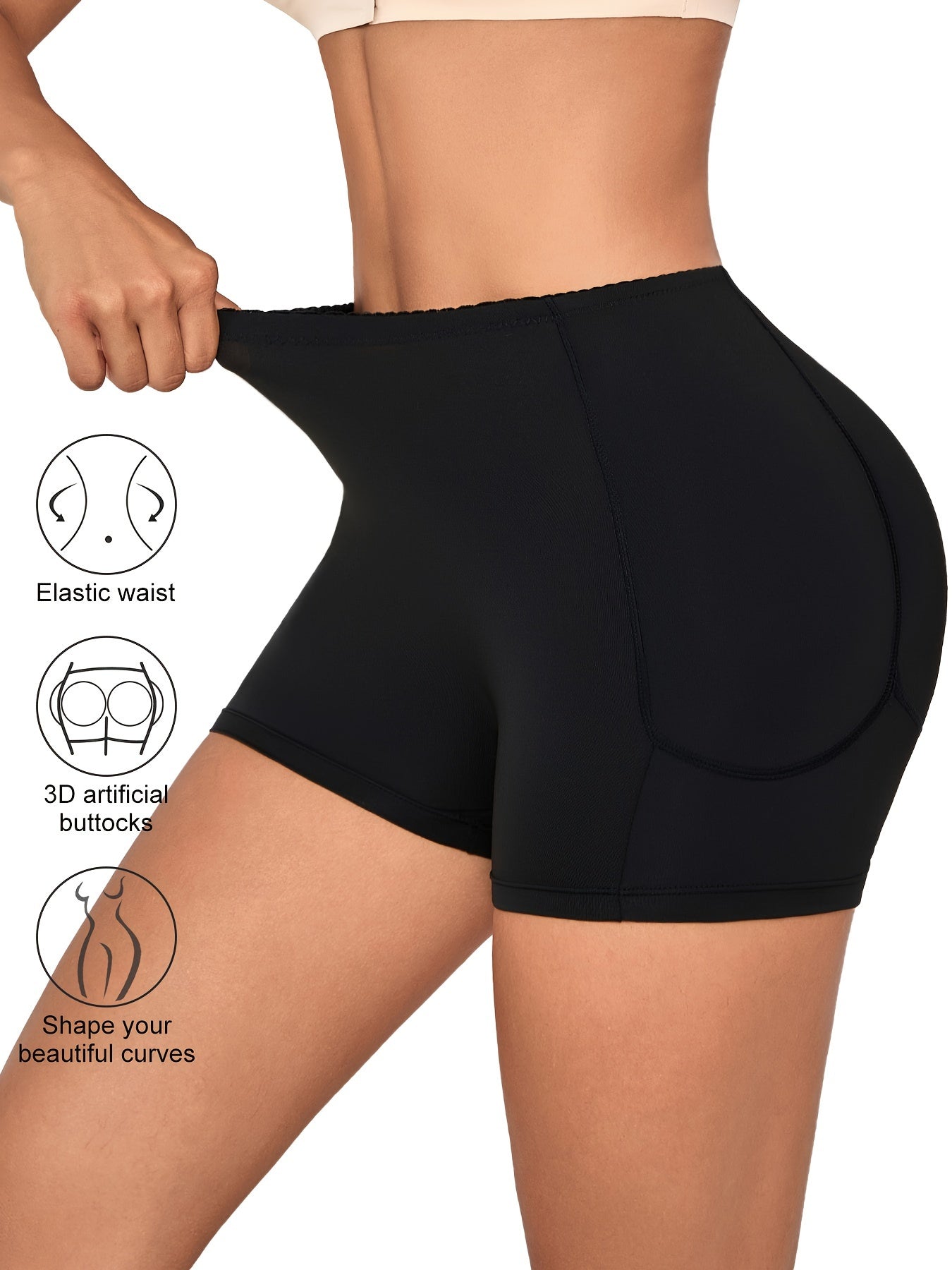 High-Waist Tummy Control Shapewear Shorts for Women Black Removable Pads Pockets