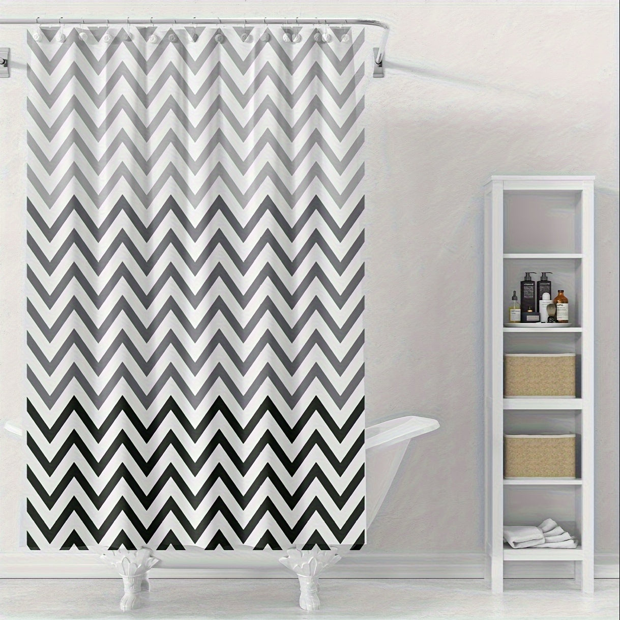 Black and White Chevron Shower Curtain Waterproof Machine Washable Includes Hooks for Bathroom Decor
