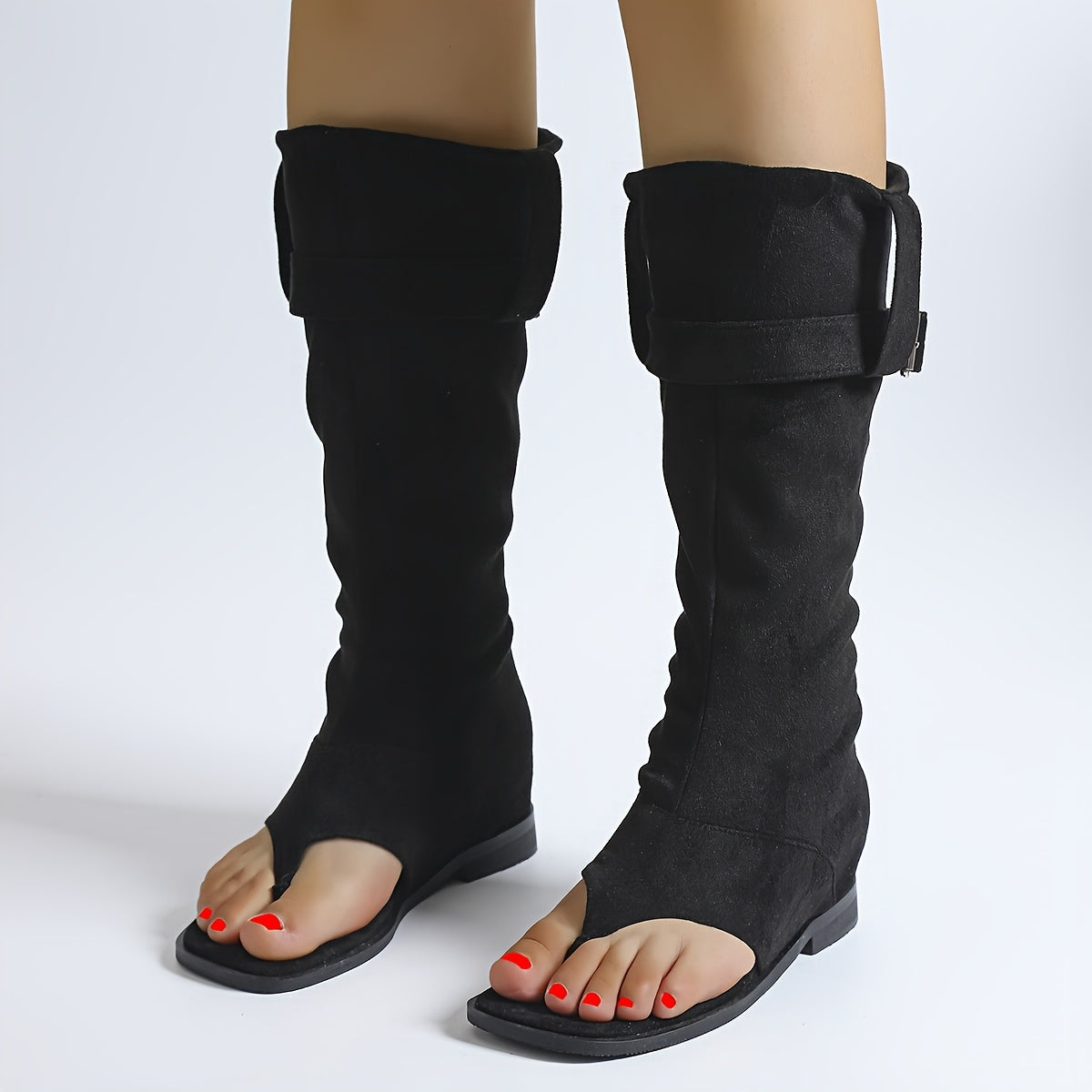 Женские сандалии-ботинки вестерн с бахромой из бархата и носком в стиле ковбой