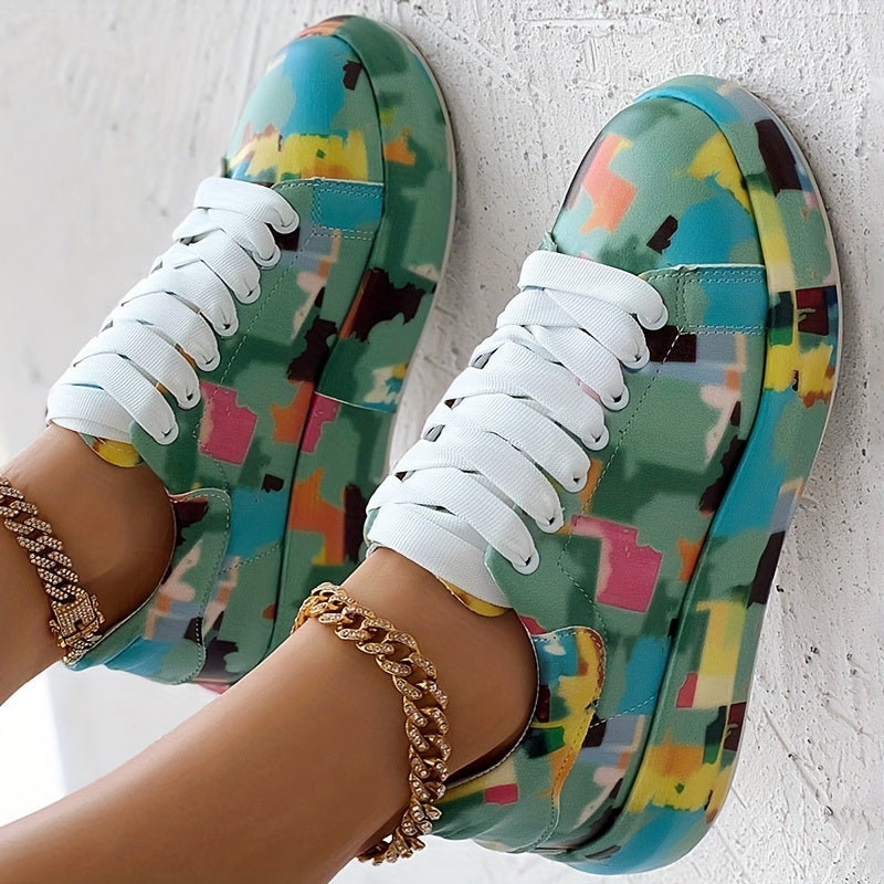 Women's Casual Sneakers Faux Cover Abstract Pattern Low-Top Shoes