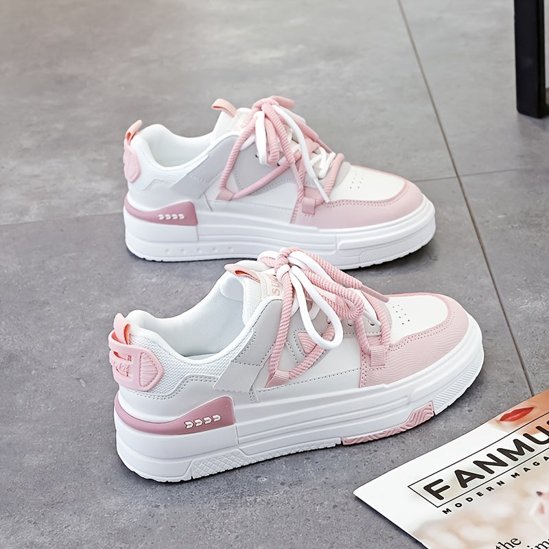 Women’s Fashion Sneakers Low Top Lace-Up Casual Shoes All-Season Man-Made