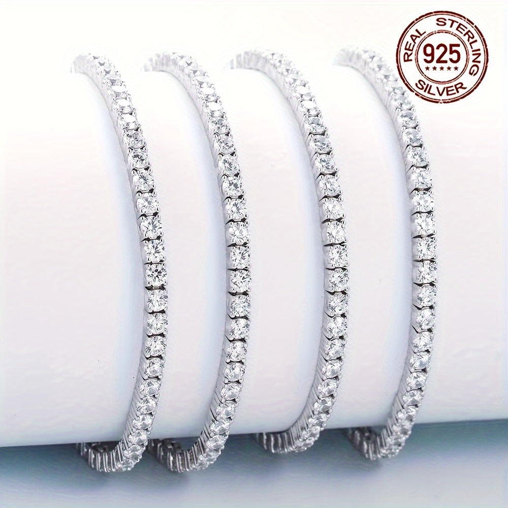 Sterling Silver Tennis Bracelet with White Cubic Zirconia 3mm Secure Clasp