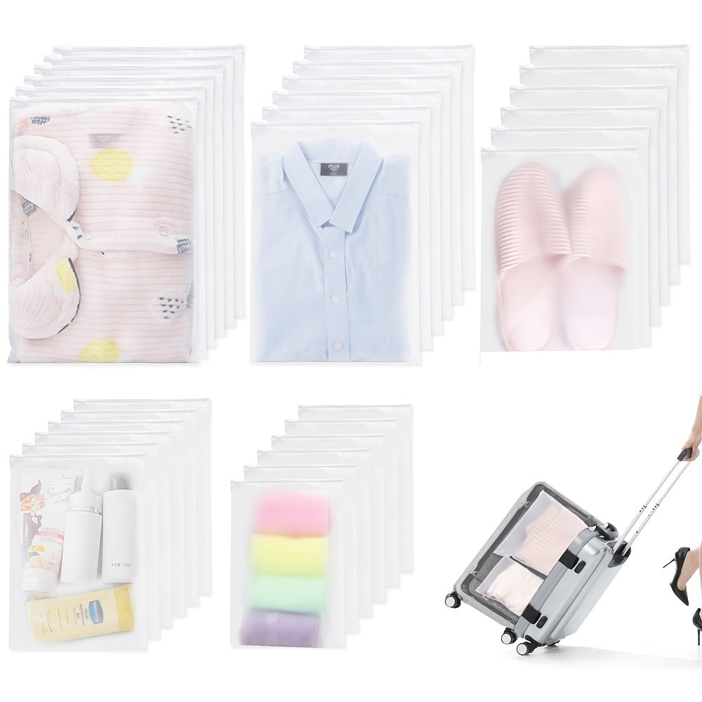 Набор из 30 матовых дорожных сумок для хранения одежды и обуви с застежкой-молнией. Эти высококачественные, удобные и безопасные большие сумки идеально подходят для организации багажа, одежды, обуви и косметики. Многоразовые и экономящие место мешки.