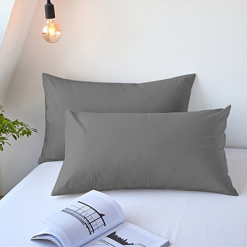 Set of 2 Solid Color Pillowcases in White Gray Navy Blue Soft Breathable Fabric