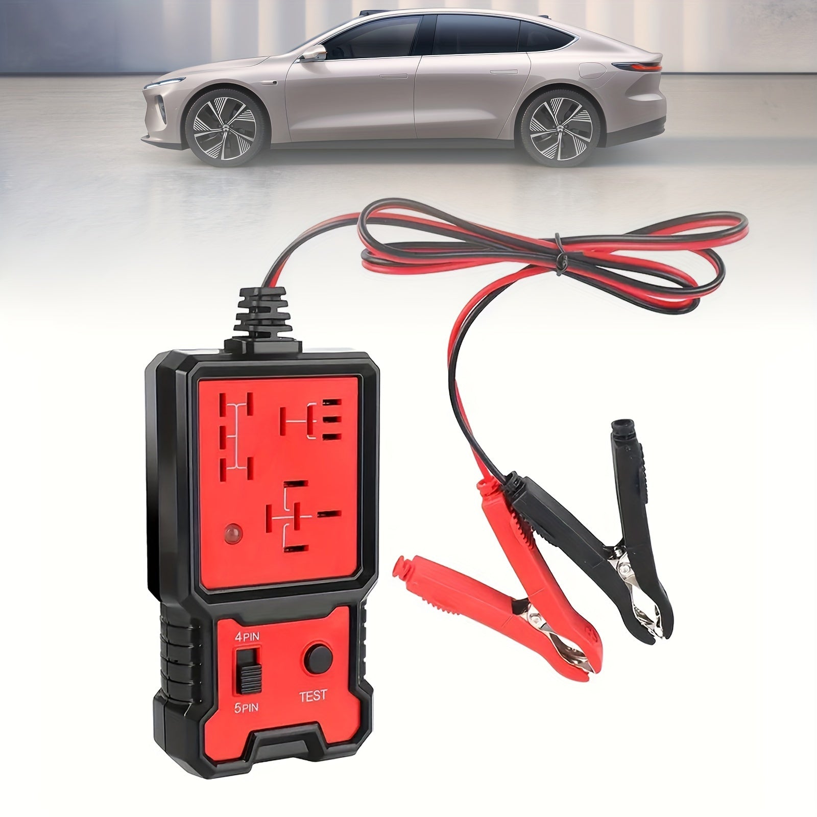 Automotive Relay Tester for 12V 4Pin and 5Pin with Battery Clips Diagnostic Tool