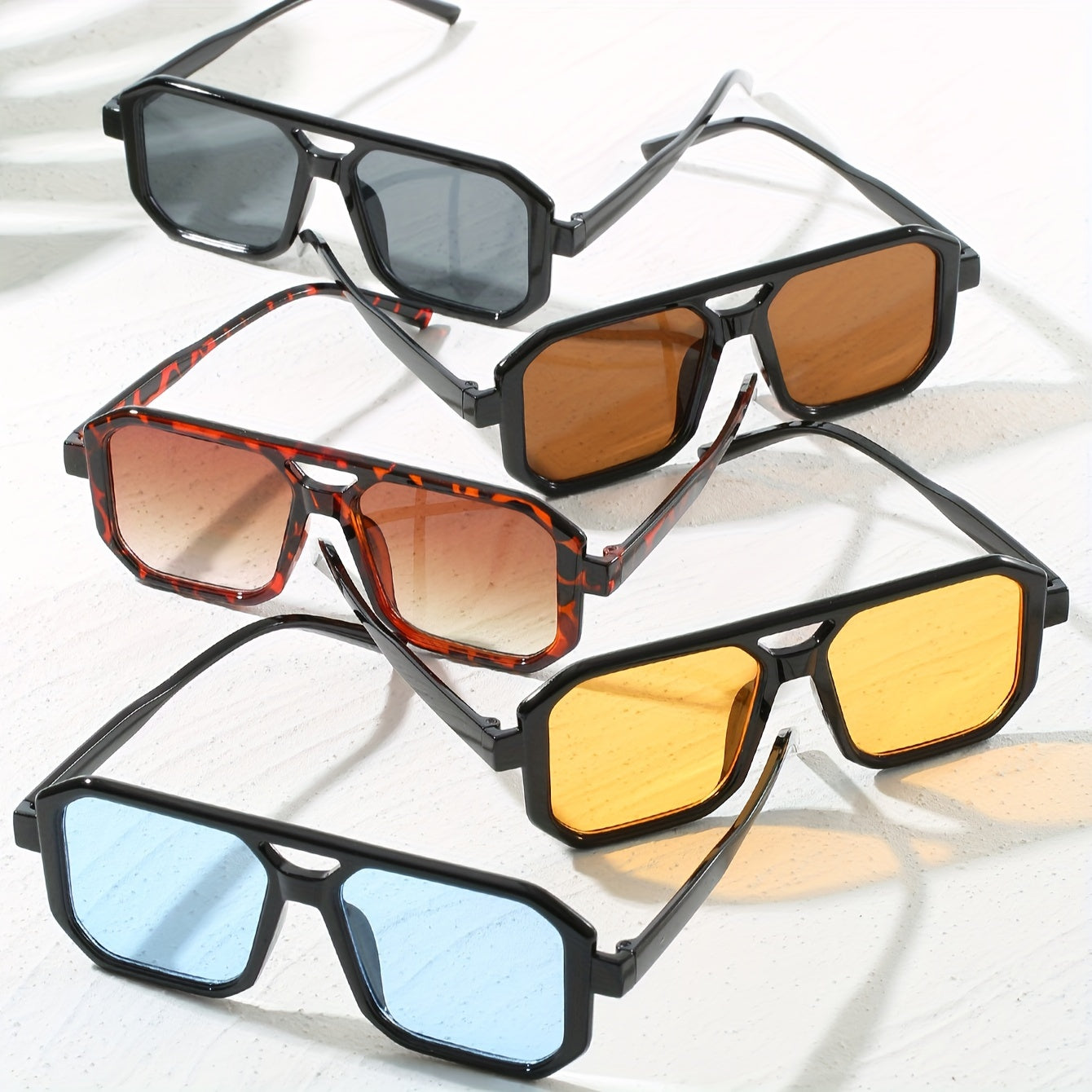 Rectangular Unisex Glasses 5-Pack with Anti-Reflective Polycarbonate Lenses for Running Driving Fishing