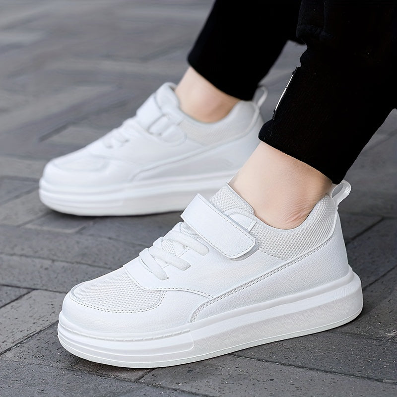 Kids Black Athletic Sneakers with Breathable Mesh and Hook-and-Loop Strap