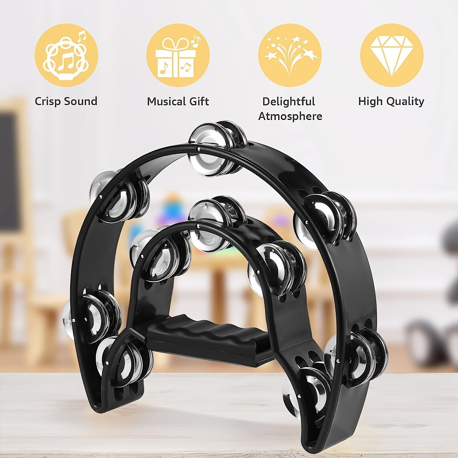 Eavnbaek Ikki Qatorli Qo'l Beli Tamburina - Qulay tutqich va mustahkam ABS korpusi bilan rang-barang metall jingil drum. Har qanday yoshdagi odamlar, partiyalar, guruhlar, KTV va baraban aksessuarlari uchun ideal.