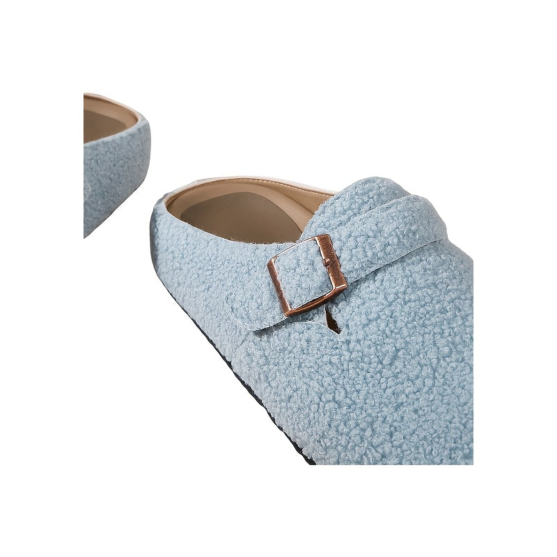 Women's Lightweight Slip-On Loafers Soft Blue Fleece Round Toe EVA Sole