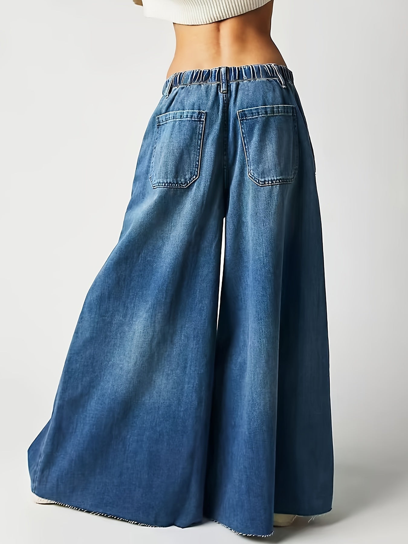 Women's High-Waisted Wide Leg Denim Jeans Casual Solid Cotton-Polyester All-Season