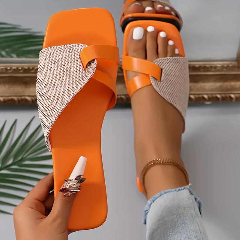 Women's Retro Slippers Breathable Cloth Flat Heel Summer Slip-ons