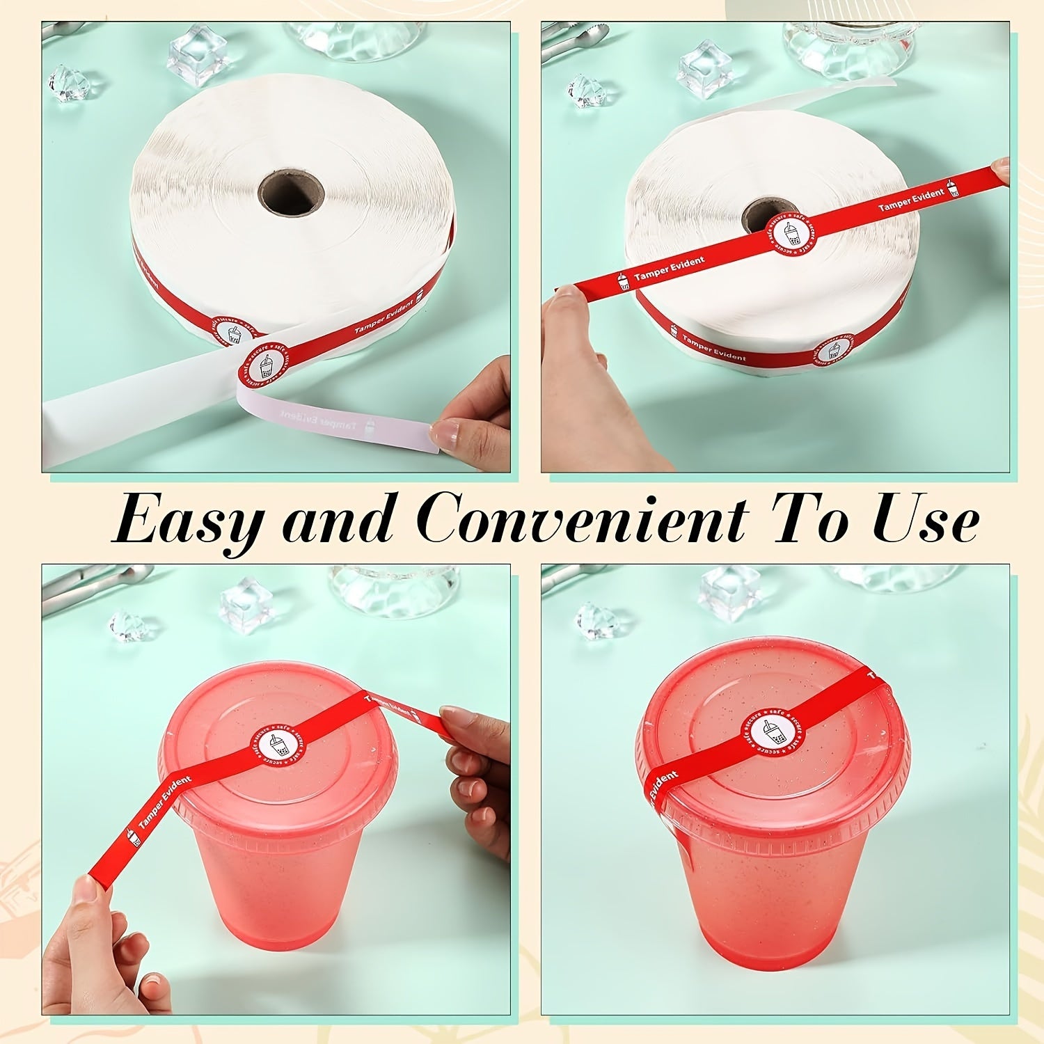 Pack of 100 Food Safety Stickers with Anti-Tampering Technology for Beverages and Baked Goods