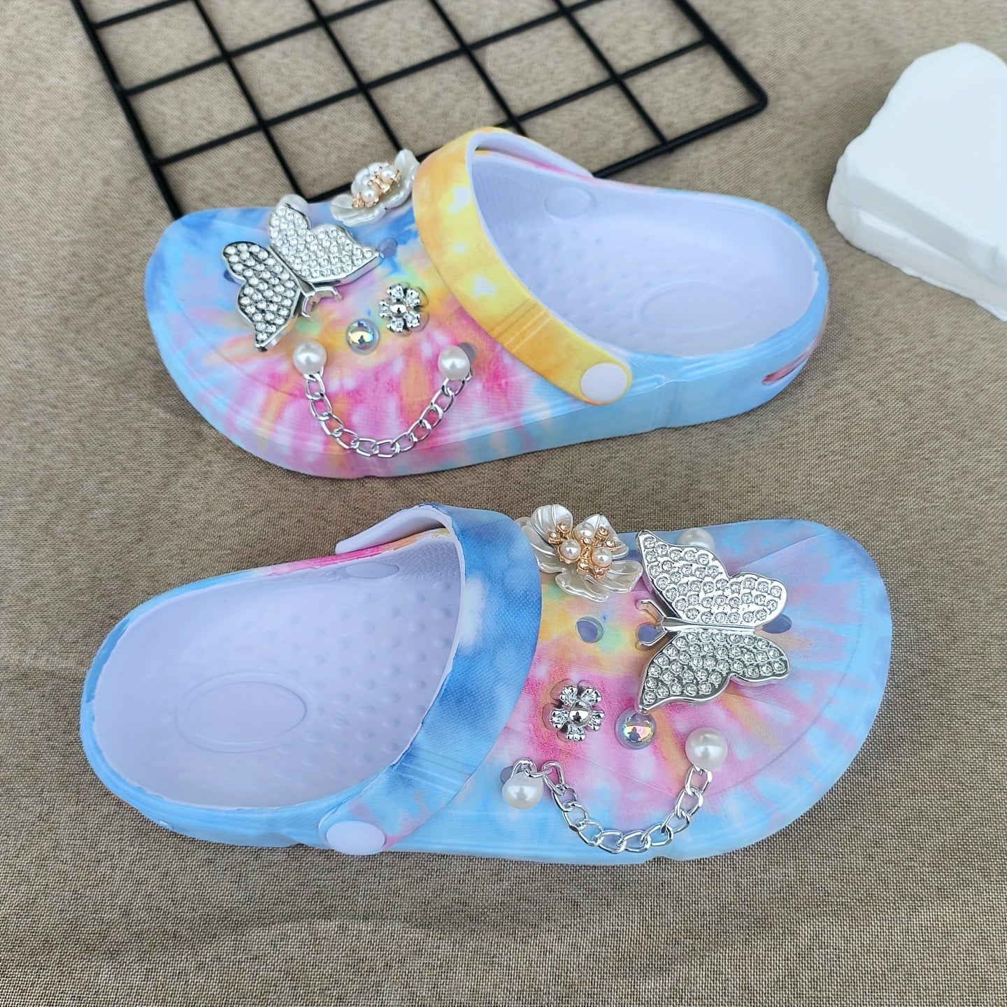 Women's Lightweight Slip-On Mules with Floral Embellishments Non-Slip EVA Platform Summer Shoes