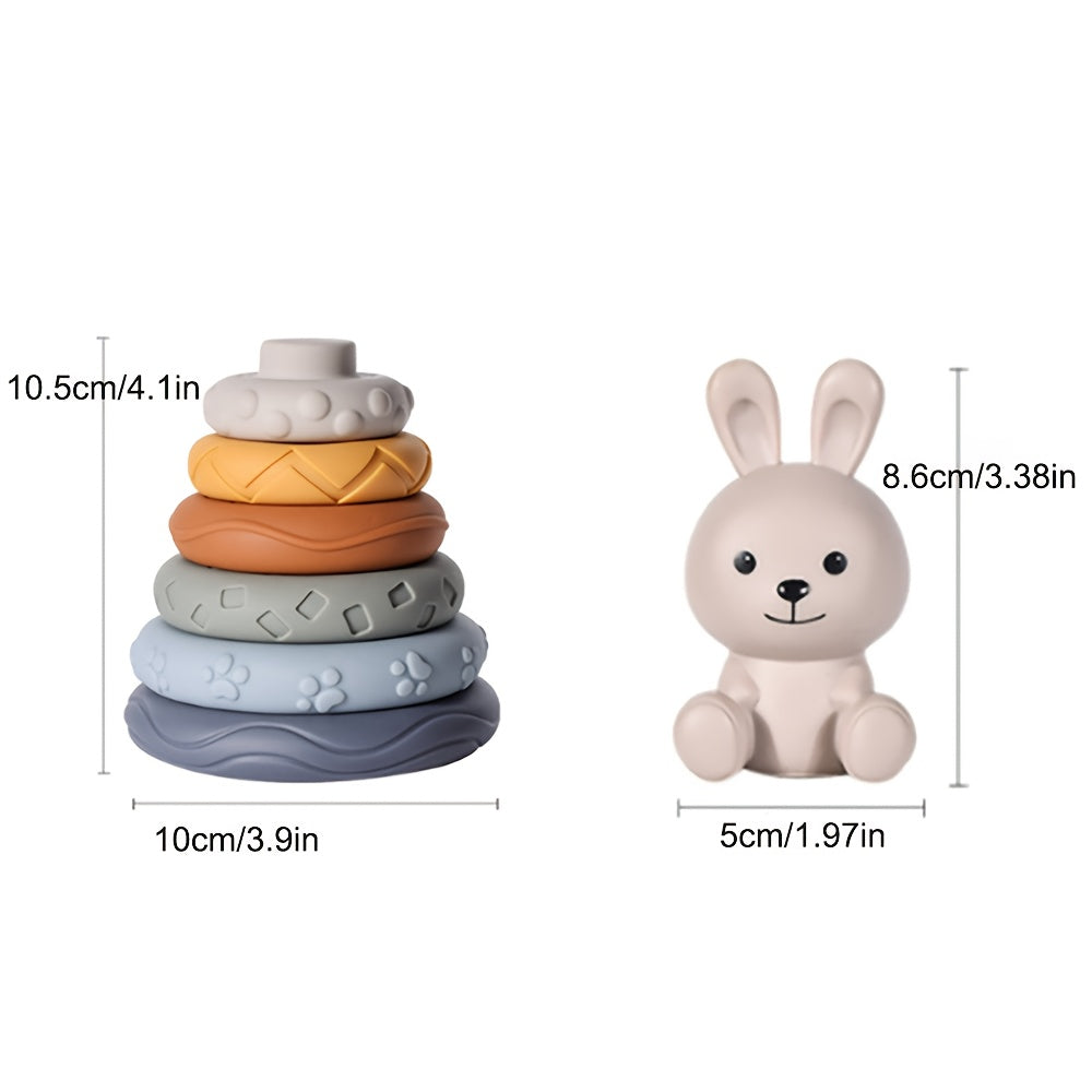 1 to'plam silikon chaqaloq yig'ish to'plari, hayvonli jumboq o'yinchoqlari va 6 oydan oshgan chaqaloqlar uchun sezgir qurilish bloklari, aralash ranglarda.