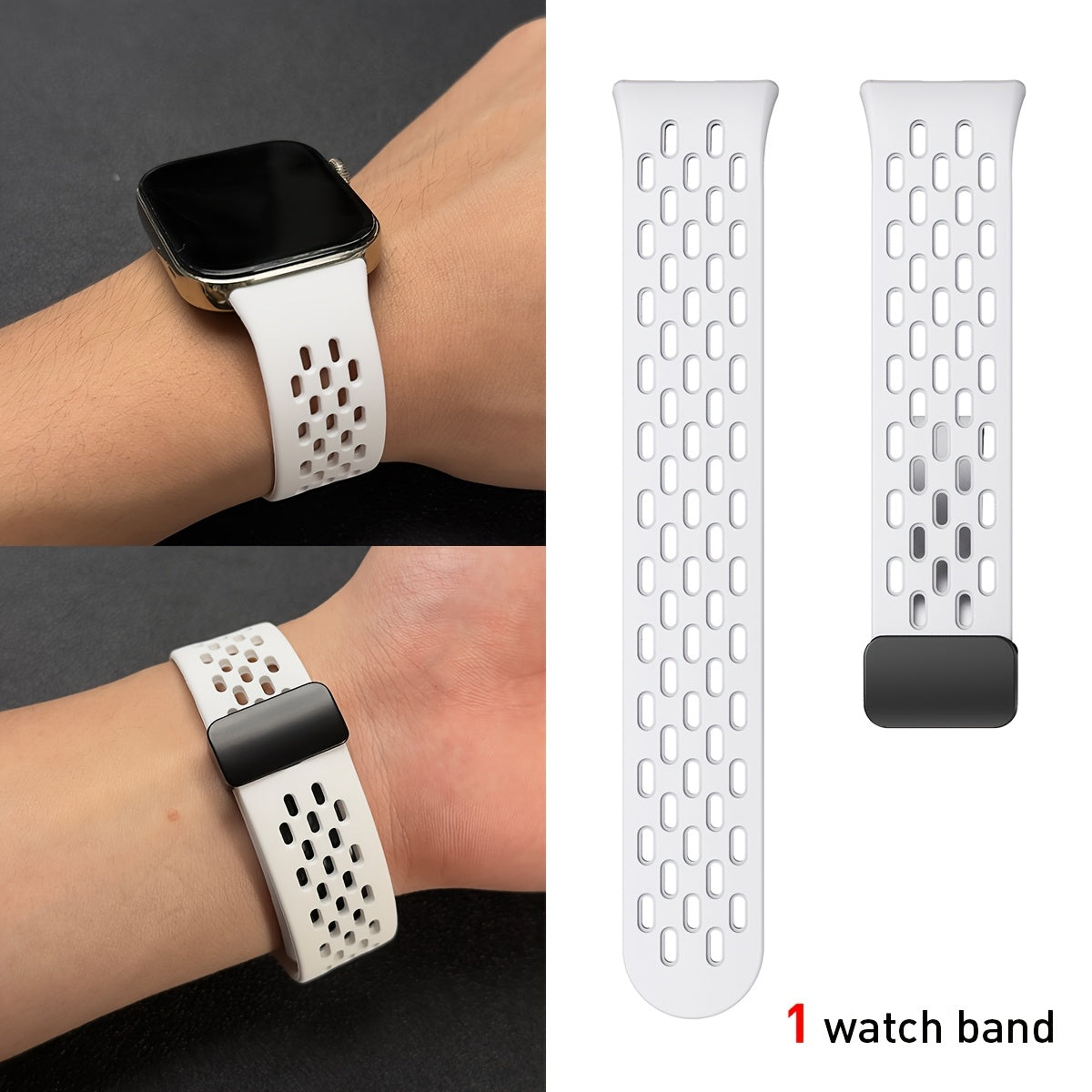 Silicone Watch Strap Breathable Multi-Hole Magnetic Folding for Fitness Tracker