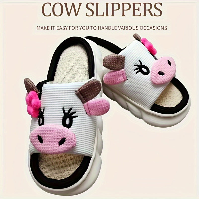 Women's Cow Print Slip-On Slippers Soft Fabric Indoor Outdoor Shoes