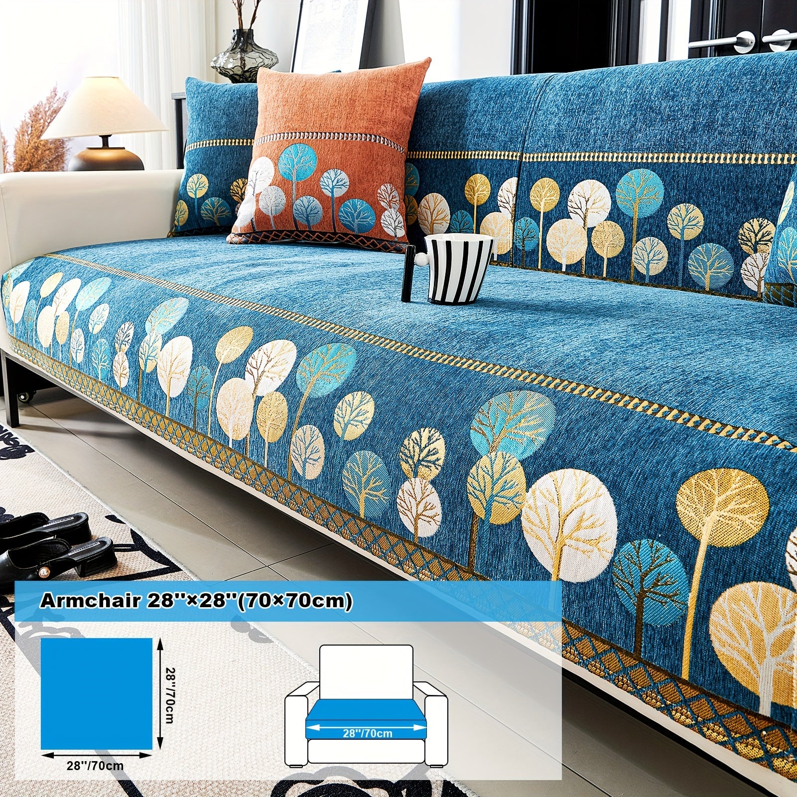 Chenille Sofa Slipcover with Geometric Embroidery Pet-Friendly Fabric for Home Decor