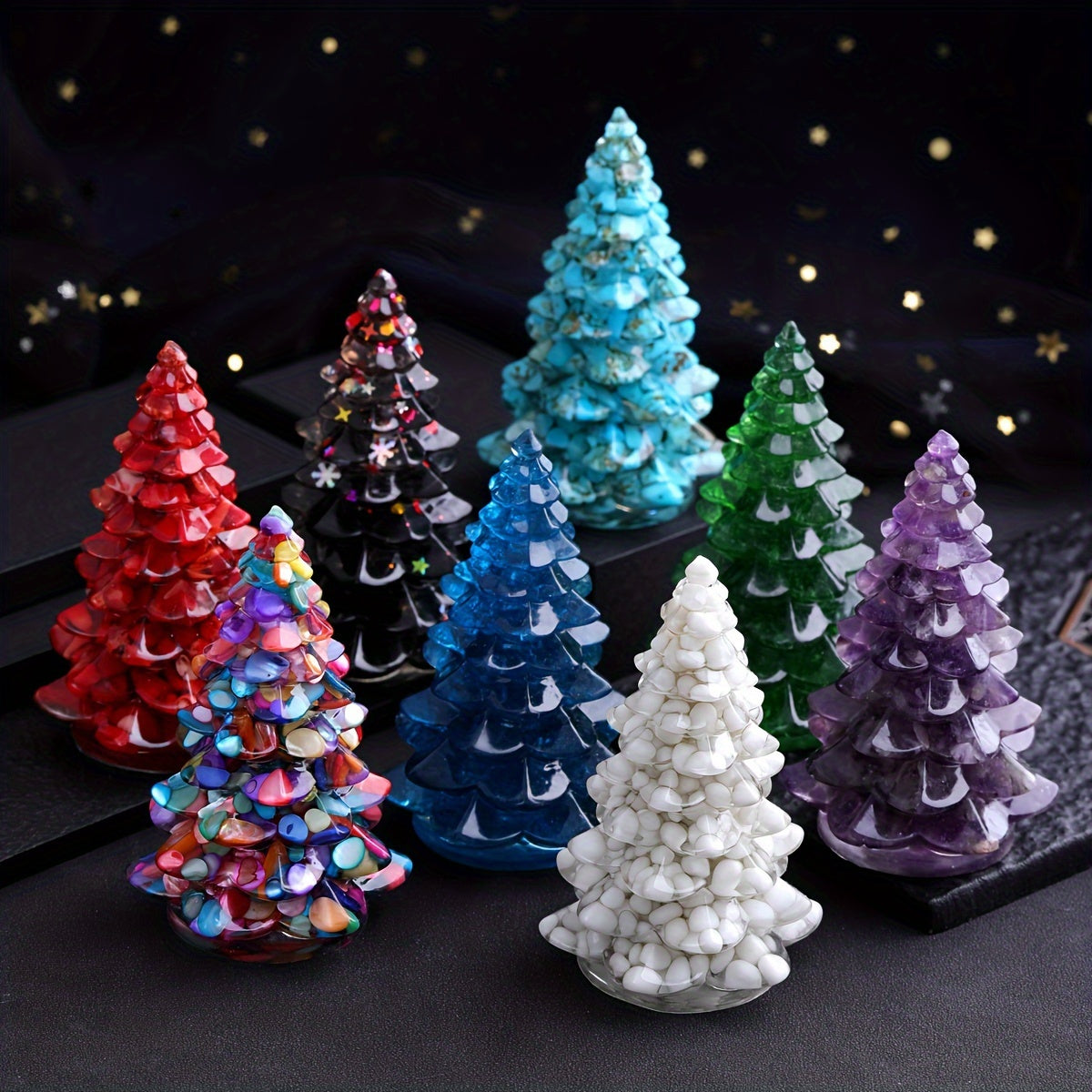 Resin Artificial Gemstone Christmas Tree Ornament for Holiday Decor and Gifts