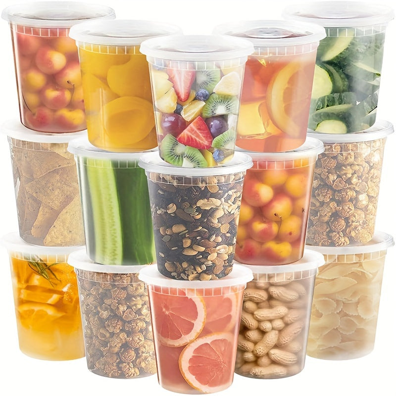 Pack of 10 32oz Plastic Food Containers with Lids for Storage and Microwave