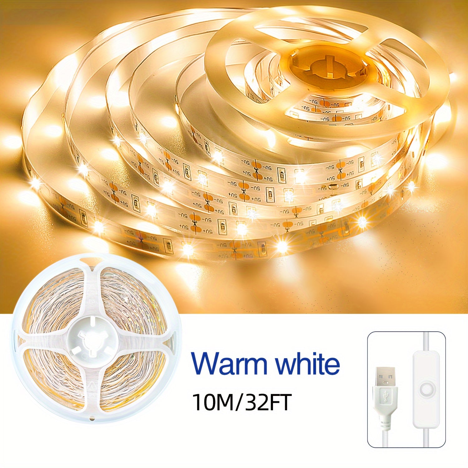 91.44cm RGB LED Strip Lights USB Powered Dimmable Warm White Cool White for Bedroom Kitchen Closet