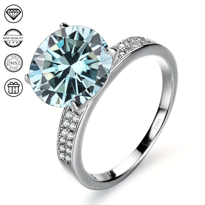 Sterling Silver Moissanite Ring 5 Carat Four Claw Engagement Wedding Anniversary