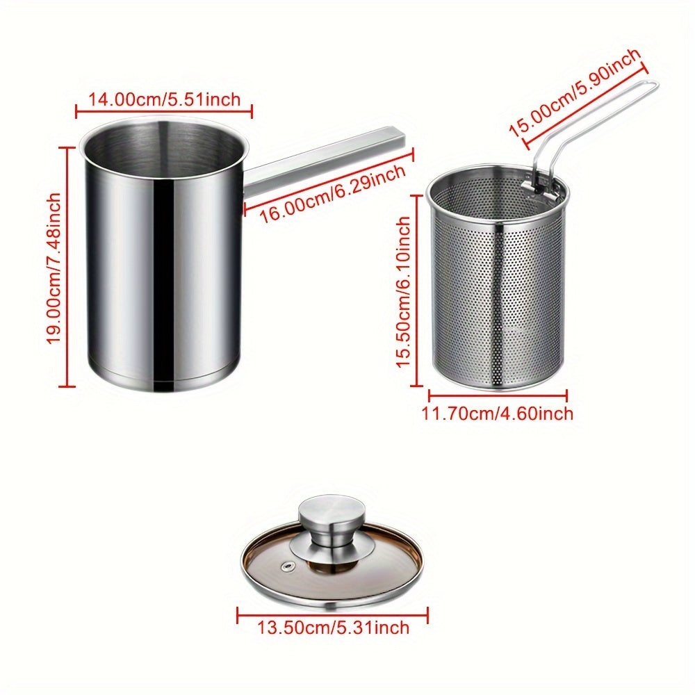 304 Stainless Steel Deep Fryer Pot with Strainer Basket and Foldable Handle