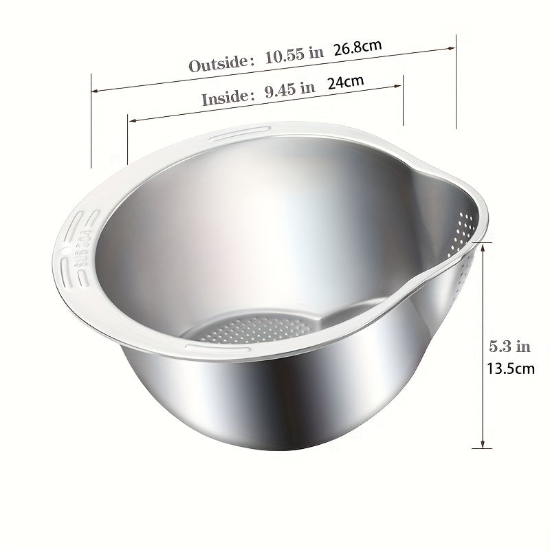 Stainless Steel Rice Washing Basket with Drainage, Golden and Silver, Multi-Functional Kitchen Tool