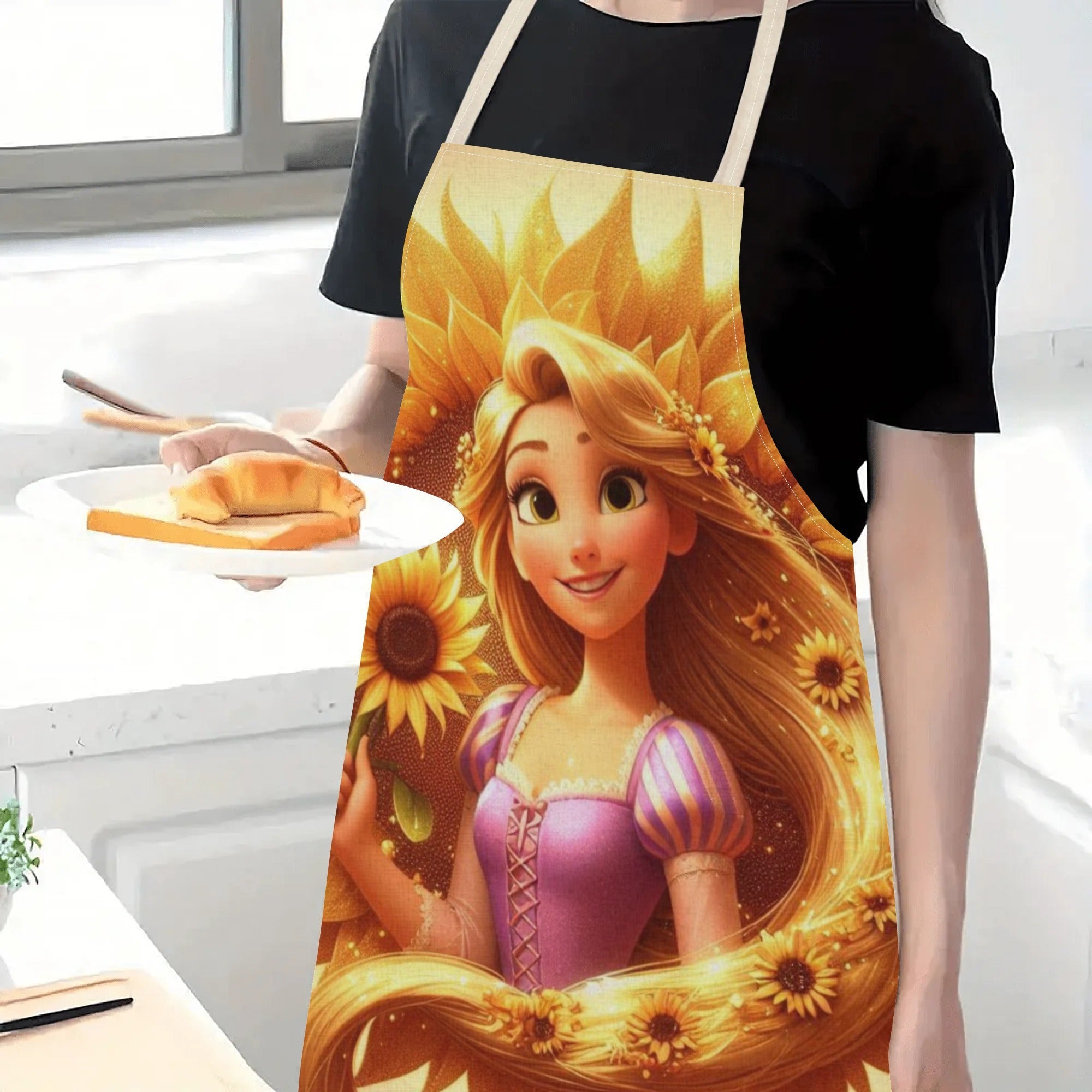 Waterproof Elsa Apron with Cartoon Princess Sunflowers for Kitchen and Restaurant Use