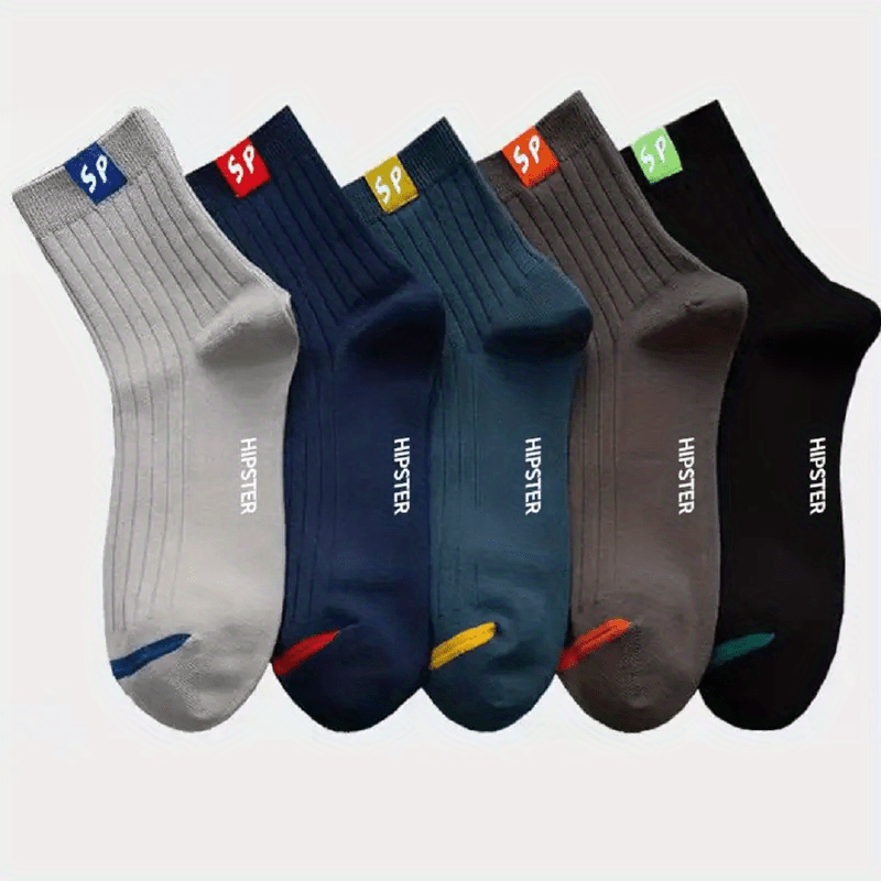 Men's Crew Socks 5/10 Pairs Letter Pattern Breathable Comfortable All Seasons
