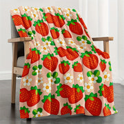 All-Season Microfiber Throw Blanket with Strawberry and Flower Pattern for Women