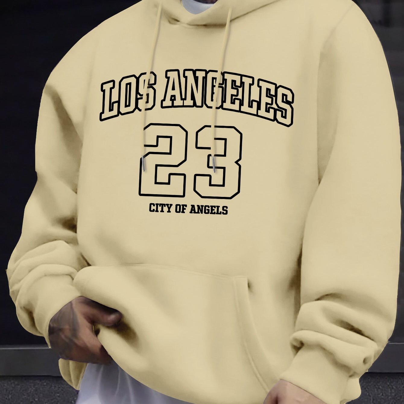 Men's Navy Blue Geometric Pattern Hoodie with Drawstring Hood and Kangaroo Pocket