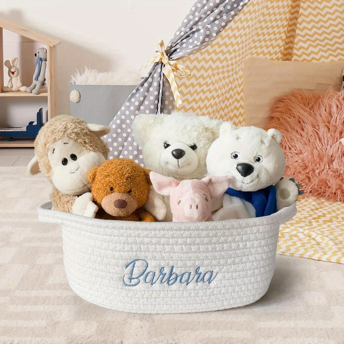 Personalized Cotton Gift Basket with Custom Embroidery, Handle, 30.48cm x 20.32cm