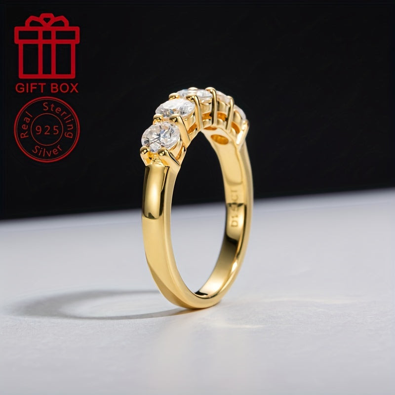 Silver Moissanite Anniversary Ring 14K Gold Plated 1.5CT Engagement Band for Women